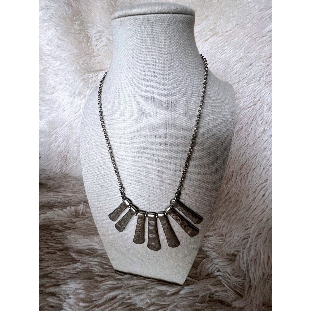 Bib Necklace Silver‎ Hammered Bar Modernist Brutalist Scandi Statement Edgy